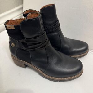 Pikolinos Ankle Boots Womens 37 6.5 - 7 Black Leather Side Zip Block Heel